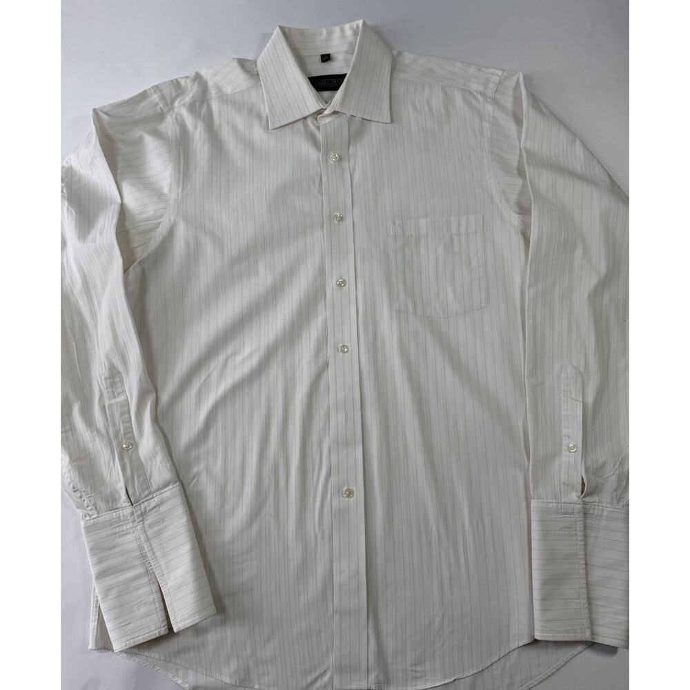 Donald J. Trump Signature Collection Dress Shirt Cream Striped French Cuffs - 16